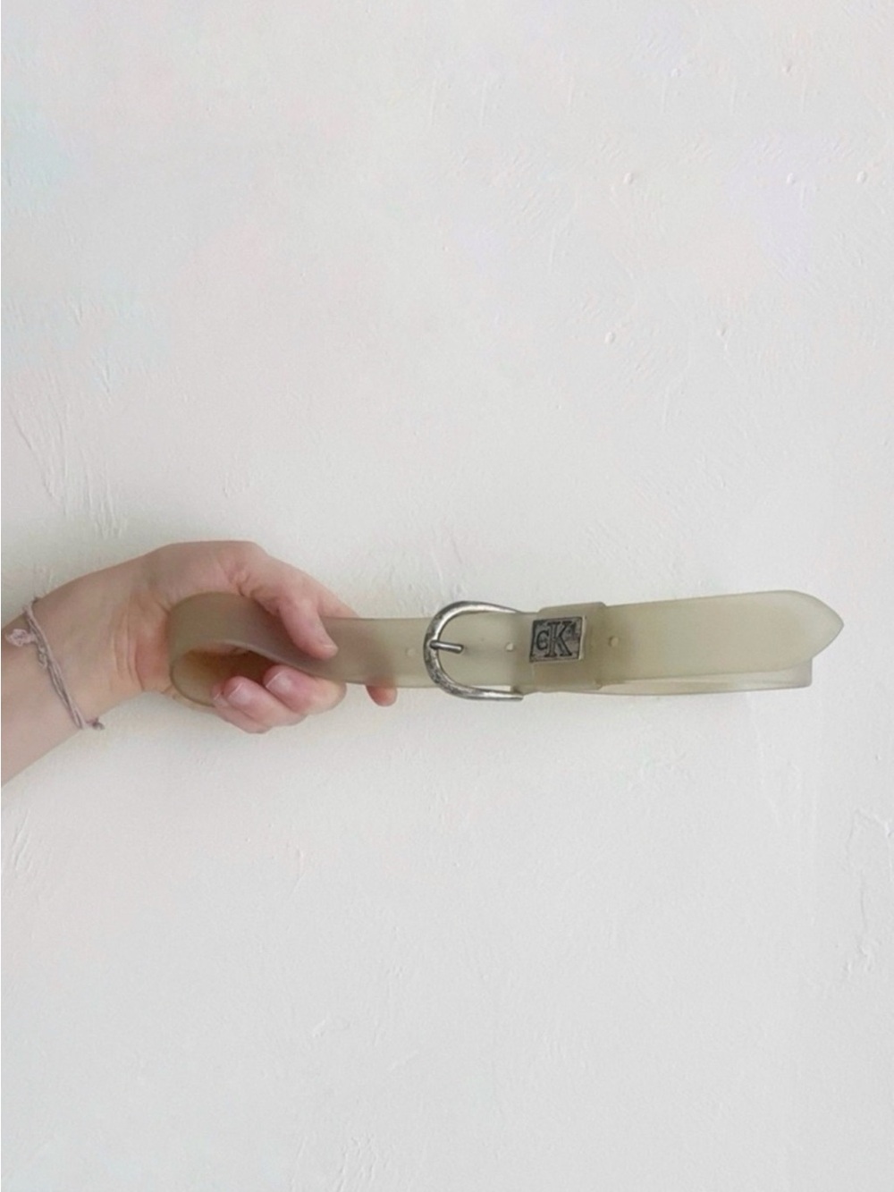 90s Clear cK Calvin Klein Belt Rubber Retro Vintage 1990 Smoke Silver Buckle S M